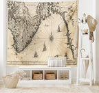 Ambesonne World Map Tapestry, Map of Southern Part of The Norway Vikings World Old Scandinavian Land, Wide Wall Hanging for Bedroom Living Room Dorm, 60" X 40", Cream Grey