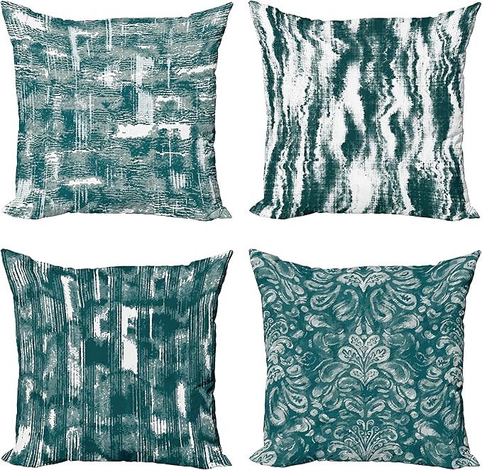 Ambesonne Vintage Throw Pillow Cushion Case Pack of 4, Abstract Grunge Effect Brushstrokes Waving Striping Stains Paisley Drops, Modern Accent Double-Sided Digital Printing, 24", Dark Sea Green Teal