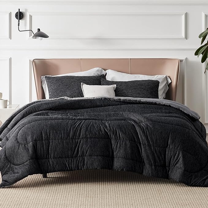 Bedsure California King Comforter Set - Cooling and Warm Bed Set, Charcoal Black Reversible Bedding for All Season, 3 Pieces, 1 California King Size Comforter (104"x96") and 2 Pillow Cases (20"x36")