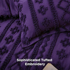 Bedsure Tufted Boho Comforter Set Queen Size - Purple Boho Bed Set, GentleSoft™ 3 Pieces Farmhouse Shabby Chic Embroidery Bedding, Gifts for Woman, Soft Jacquard Queen Comforter for All Seasons