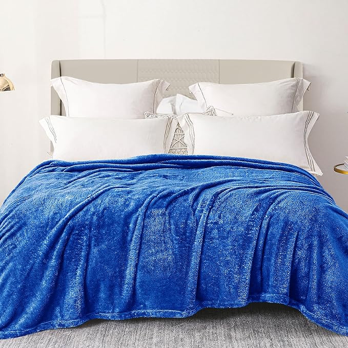 Exclusivo Mezcla Plush Fuzzy Fleece Bed Blanket King Size, Super Soft, Fluffy and Warm Blankets, Suitable for All Seasons (Cobalt Blue, 90x104 Inches)