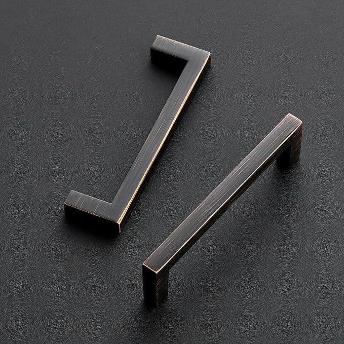 Ravinte 10 Pack Solid Kitchen Cabinet Handles Oil Rubbed Bronze Cabinet Pulls Slim Drawer Pulls with 3-1/2 Inch Hole Center Square Bar Kitchen Cabinet Hardware
