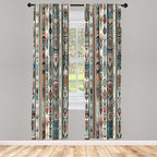 Ambesonne Ethnic Window Curtains Pack of 2, Folkloric Style Floral Ornaments with Bohemian Oriental Motifs as Stripes, Lightweight Set with Rod Pocket, 4 Panels of - 28" x 63", Teal Coral and Orange