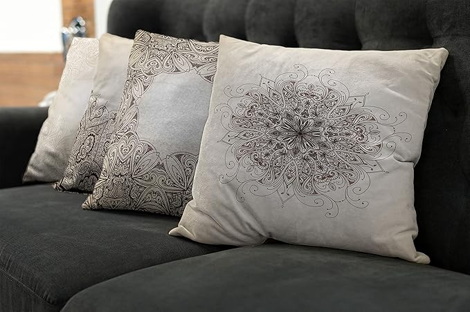 Ambesonne Ethnic Throw Pillow Cushion Case Pack of 4, Mandala Design Cultural Folkloric Motifs Swirling Floral Style Art Illustration, Modern Accent Double-Sided Digital Printing, 18", Eggshell Brown