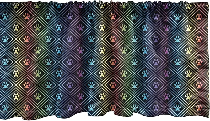 Ambesonne Dog Lover Window Valance, Paw Print Pattern Diamond Shaped Rhombus Shapes Design Geometric Arrangement, Curtain Valance for Kitchen Bedroom Decor with Rod Pocket, 42" x 12", Petrol Blue
