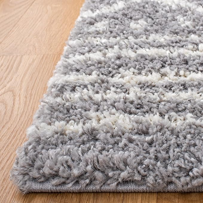SAFAVIEH Arizona Shag Collection Area Rug - 9' x 12', Grey & Ivory, Moroccan Design, Non-Shedding & Easy Care, 1.6-inch Thick Ideal for High Traffic Areas in Living Room, Bedroom (ASG741G)