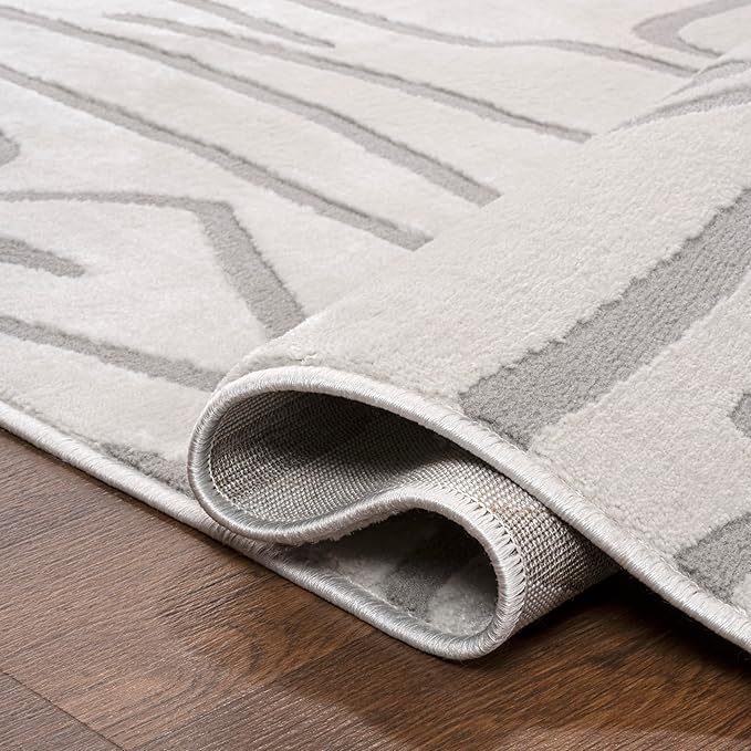 JONATHAN Y Graphic Lines High-Low Runner Rug 2X8 White/Light Gray, Alcina Modern Scandinavian for Living Room, Bedroom, Kitchen, Easy-Cleaning, High Traffic, Pet-Friendly, Non-Shedding SND102C-28