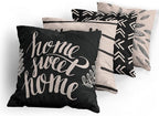 Ambesonne Modern Throw Pillow Cushion Case Pack of 4, Scandinavian Minimal Ornaments Boho Feather Leaves and Home Phrase, Modern Accent Double-Sided Digital Printing, 18", Pale Tan and Charcoal Grey