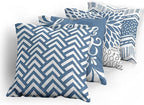 Ambesonne Geometric Throw Pillow Cushion Case Pack of 4, Home Phrase Minimal Zigzag Squama Dahlia Flower Petals Chevron Tribal, Modern Accent Double-Sided Digital Printing, 20", Slate Blue and White