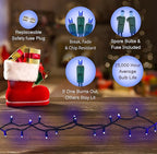 Holiday Essence Blue LED Mini Christmas Lights Set, 60 5mm Memorial Fourth of July Blue String Lights, Green Wire, for Indoor Outdoor Décor, Home, Wedding, Patio, Garden Decorations, UL Certified