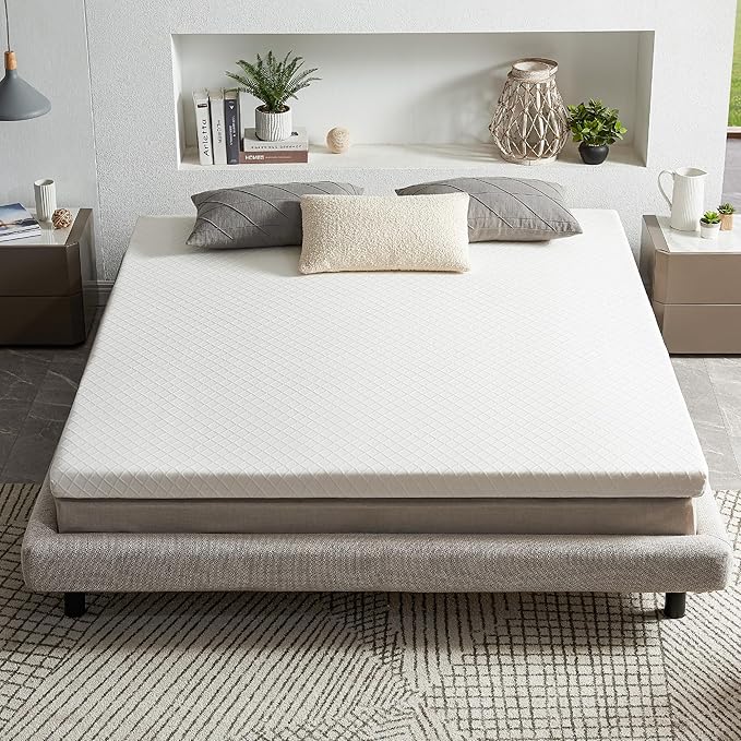 RECCI Memory Foam Mattress Topper, Pressure-Relieving Mattress Topper for Back Pain, Non-Slip Design with Removable & Washable Cover, CertiPUR-US Certified, 2 Inch Queen