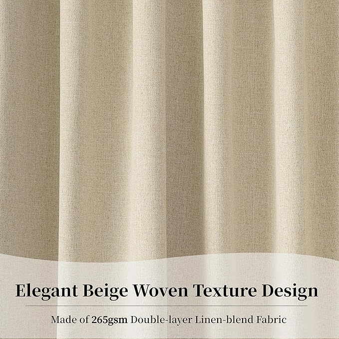 KangBang 72 Inch Wide Blackout Curtains 96 Inches Long, Faux Linen Sliding Door Curtains for Large Windows Modern Farmhouse Thermal Drapes for Living Room 2 Panels, Natural Beige
