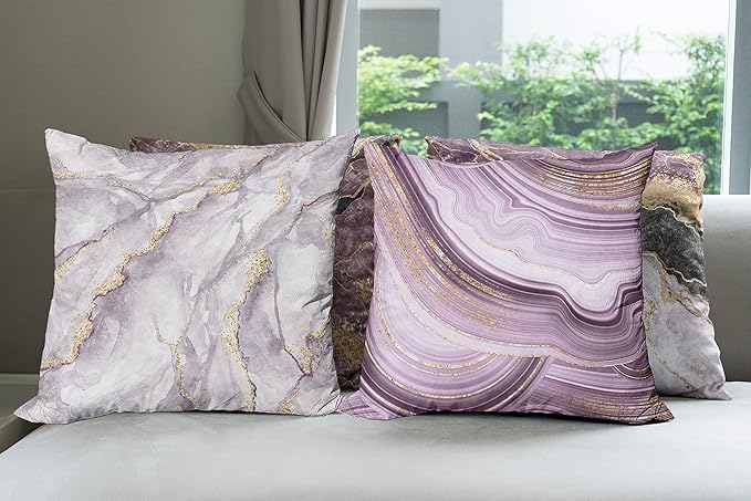 Ambesonne Marble Print Throw Pillow Cushion Case Pack of 4, Quartz Inspired Design of Stone Surface Look Print Modern Style Stained, Modern Accent Double-Sided Digital Printing, 20", Mauve Lilac Grey