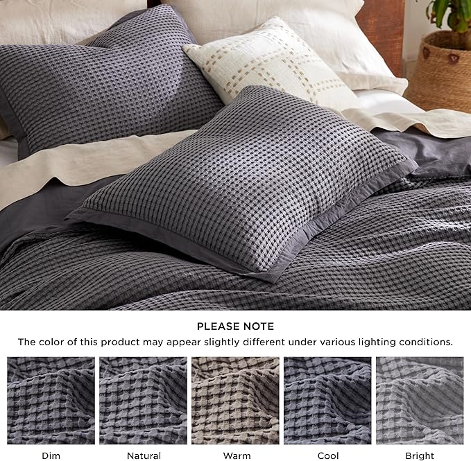 Bedsure Cooling Waffle Duvet Cover King - Cotton Blend Rayon Derived from Bamboo Duvet Cover Set for Hot Sleepers, Breathable Bedding Set with a Vintage Charm, 3 Pieces (Charcoal, King, 104"x90")