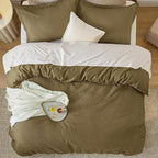 Bedsure Cotton Duvet Cover Queen Size - 100% Cotton Waffle Weave Fennel Seed Duvet Cover Queen Size, GentleSoft™ and Breathable Bedding Set for All Season, 3 Pieces, 90"x90"