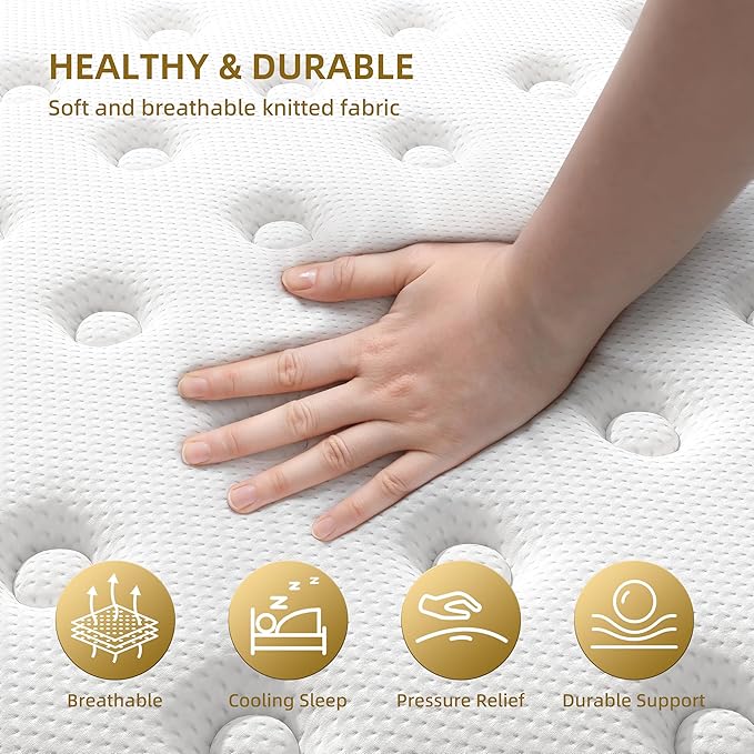 Cooling Gel Memory Foam Hybrid Mattress, 14 Inch Full Size Mattress in A Box with Pocket Springs for Back Pain & Pressure Relief, Medium Firm Feeling with CertiPUR-US Certified Foam