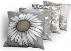 Ambesonne Floral Throw Pillow Cushion Case Pack of 4, Flower Petals Modern Color Palette Chamomile Peony Dahlia and Sunflower Print, Modern Accent Double-Sided Digital Printing, 24", Slate Brown Grey