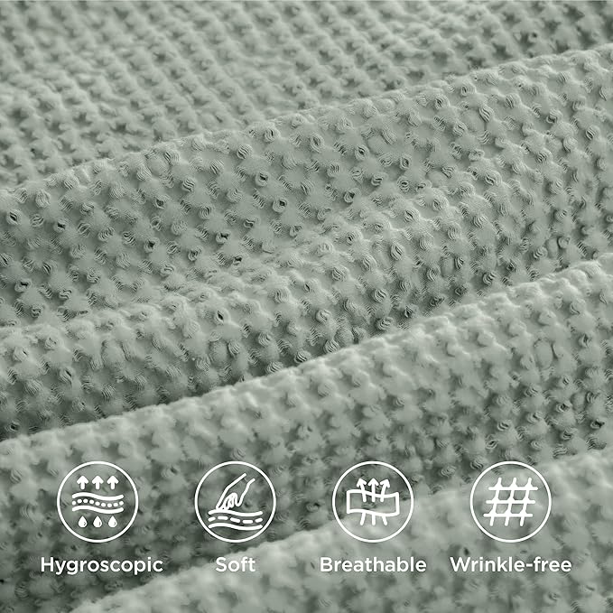 Bedsure Cotton Duvet Cover King - 100% Cotton Waffle Weave Sage Green Duvet Cover King Size, GentleSoft™ and Breathable Bedding Set for All Season, 3 Pieces, 104"x90"