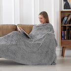 Tuddrom Decorative Extra Soft Faux Fur Throw Blanket 50"x60",Solid Lightweight Fuzzy Reversible Long Hair Shaggy Blanket,Fluffy Cozy Plush Mink Fleece Comfy Microfiber Blanket for Couch Sofa Bed, Grey
