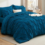 Bedsure King Size Comforter Set Teal - Bed in a Bag Bedding Set 7 Pieces, GentleSoft™ Pintuck Bed Set Gift for Family, Pinch Pleat Teal Comforter with Sheets, Pillowcases & Shams