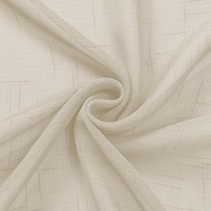 Aiyufeng Kirei 36 inch Natural Sheer Curtains 2 Panels Set for Kitchen, Rod Pocket Semi Sheer Short Curtains & Drapes Privacy with Light Filtering for Cafe/Small Window, Linen, W30 x L36, 2 Piecesi
