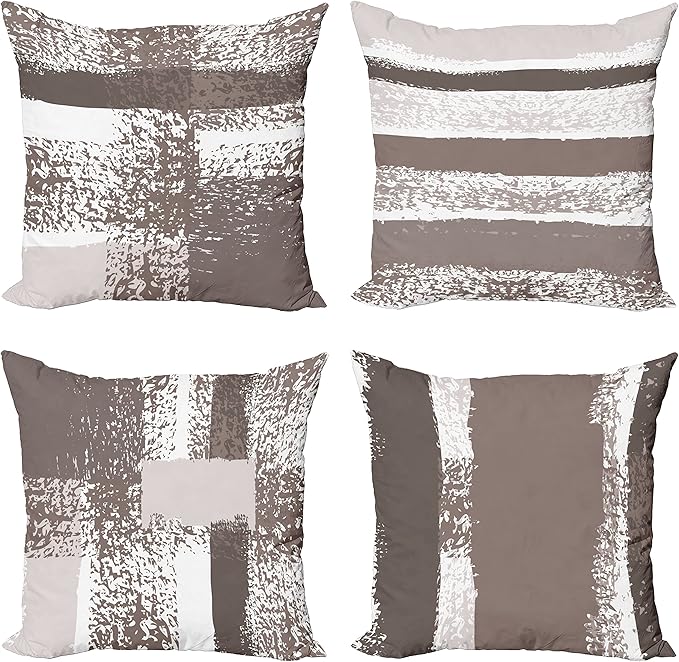 Ambesonne Grunge Throw Pillow Cushion Case Pack of 4, Abstract Design Simplistic Minimal Stripes Brushstrokes Contemporary, Modern Accent Double-Sided Digital Printing, 20", Taupe Grey and Dimgray