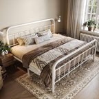 Allewie King Size Metal Platform Bed Frame with Victorian Style Wrought Iron-Art Headboard/Footboard, No Box Spring Required，White