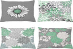 Ambesonne Floral Throw Pillow CushiCase Pack 4, Flower Petals Modern Color Palette Chamomile Peony Dahlia Sunflower Print, Modern Accent Double-Sided Digital Printing, 20" x 12", Sea Green Grey
