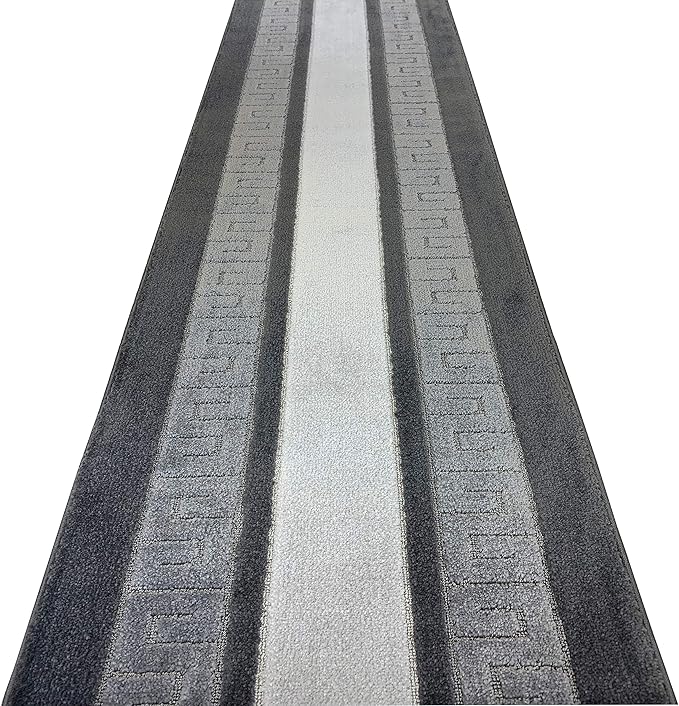 Custom Length Cut to Size Ancient Latin Hellenic Motif Carpet Runner Rug for Hallways, Non Slip Rubber Backed, 31 inch Wide X Customized Length, Greek Key Grey, 31 inch X 8 feet
