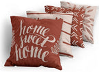 Ambesonne Modern Throw Pillow Cushion Case Pack of 4, Scandinavian Minimal Ornaments Boho Feather Leaves and Home Phrase Print, Modern Accent Double-Sided Digital Printing, 20", Pale Tan and Dark Rust