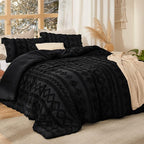Bedsure Tufted Boho Comforter Set Queen Size - Black Boho Bed Set, GentleSoft™ 3 Pieces Farmhouse Shabby Chic Embroidery Bedding, Gifts for Woman, Soft Jacquard Queen Comforter for All Seasons