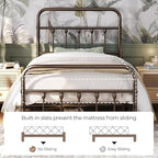 Yaheetech Classic Metal Platform Bed Frame Mattress Foundation with Victorian Style Iron-Art Headboard/Footboard/Under Bed Storage/No Box Spring Needed/Twin Size Bronze