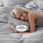 Bedsure Cotton Duvet Cover Queen - 100% Cotton Waffle Weave Grey Duvet Cover Queen Size, GentleSoft™ and Breathable Bedding Set for All Season, 3 Pieces, 90"x90"