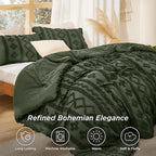 Bedsure Tufted Boho Comforter Set California King - Olive Green Boho Bed Set, GentleSoft™ 3 Pieces Farmhouse Shabby Chic Embroidery Bedding, Gifts for Woman, Soft Jacquard Comforter for All Seasons