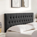 Tufted Upholstered Headboard Full Size, Solid Wood Head Board with Durable Metal Legs, Adjustable Height Full XL headboard from 37” to 51” Fabric Headboard in Modern Button Design, Black