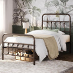 Yaheetech Classic Metal Platform Bed Frame Mattress Foundation with Victorian Style Iron-Art Headboard/Footboard/Under Bed Storage/No Box Spring Needed/Twin Size Bronze
