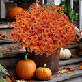 Artificial Fall Flowers Outdoor Fake Mums - 16 Bundles Fake Plants UV Resistant No Fade Faux Plastic Greenery Garden Porch Patio Fall Home Decor (Orangeyellow)