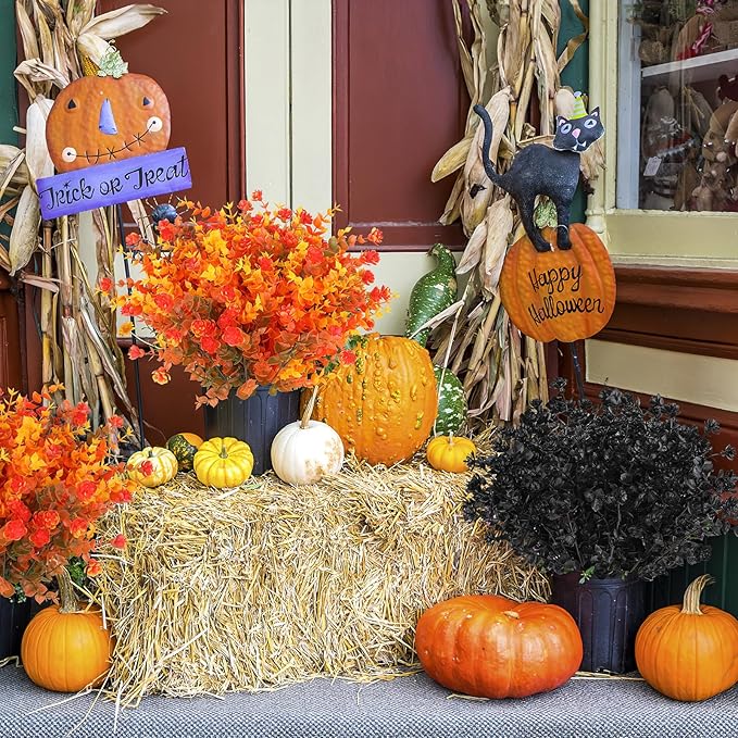AGIRL 12 Bundles Artificial Fall Flowers Outdoor Indoor Decoration,No Fade Autumn Fake Plastic Plants with Eucalyptus Leaves,Faux Mums for Thanksgiving Garden Front Door Porch Patio Fall Decor