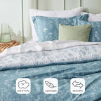 Bedsure California King Comforter Set - Mineral Blue Bed Set, 3 Pieces Cute Floral Bedding, 1 Soft Reversible Botanical Flowers Comforter and 2 Pillow Shams