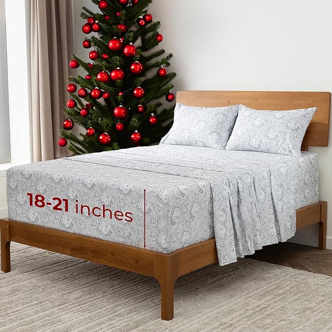 Mellanni Extra Deep Queen Sheets - 4 PC Iconic Collection Bedding - Hotel Luxury, Ultra Soft, Cooling Bed Sheets - Wrinkle, Fade, Stain Resistant (Queen, Paisley Gray)