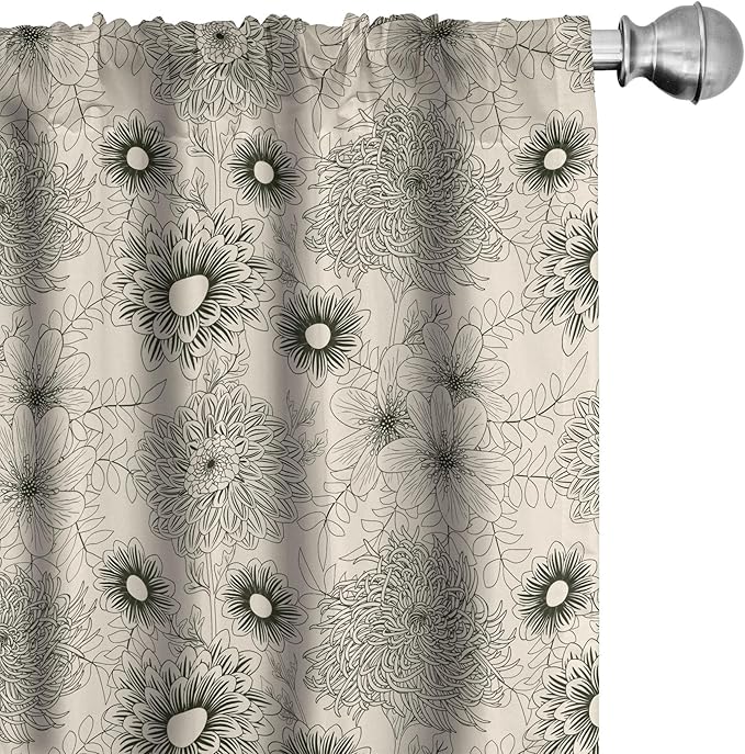 Ambesonne Dahlia Curtains, Vintage Style Garden Flower Sketches of Dahlia and Chrysanthemum Botany Theme, Window Treatments 2 Panel Set for Living Room Bedroom, Pair of - 28" x 63", Beige Black