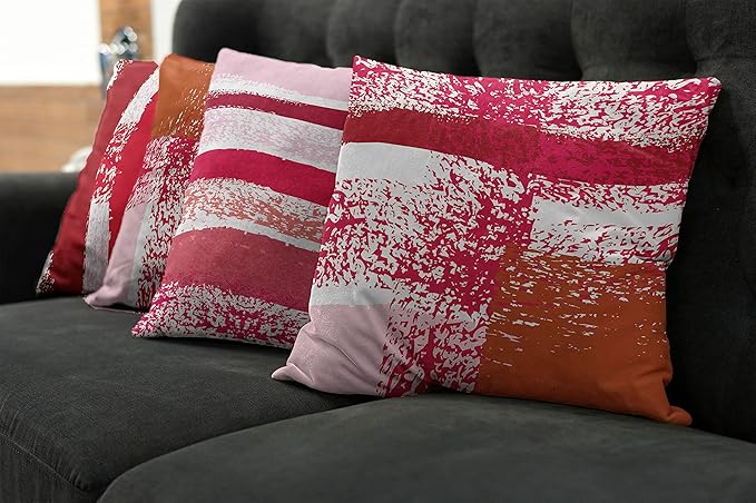 Ambesonne Grunge Throw Pillow Cushion Case Pack of 4, Abstract Design Simplistic Minimal Stripes Brushstrokes Contemporary, Modern Accent Double-Sided Digital Printing, 20", Rose Magenta and Dark Pink
