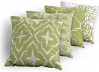 Ambesonne Vintage Throw Pillow Cushion Case Pack of 4, Monochrome Design Grid Trellis Quatrefoil Mesh and Dahlia Flowers Modern, Modern Accent Double-Sided Digital Printing, 16", Olive Green