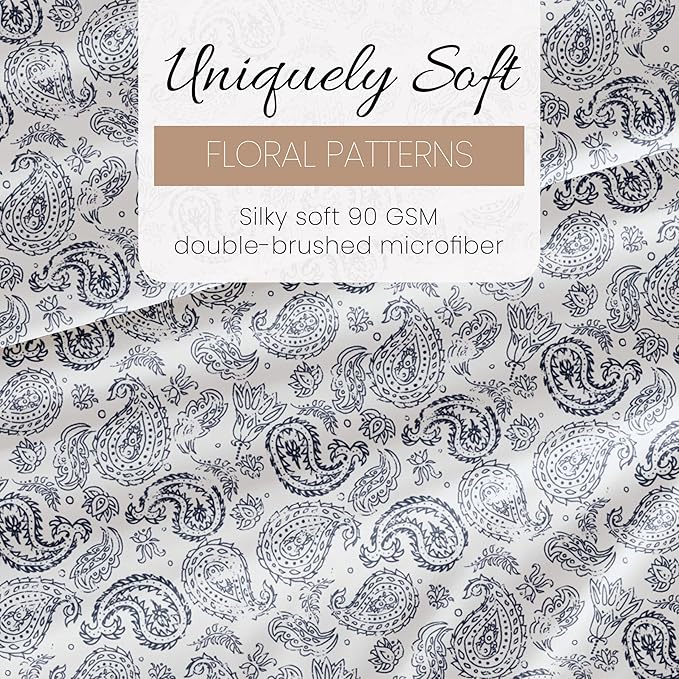 Linen Market 4 Piece King Sheet Set - Breathable, Double-Brushed Patterned Cooling Sheets – Oeko-TEX Certified Ultra Soft & Wrinkle-Free 16" Deep-Pocket King Sheets - Easy Care Coarse Paisley Navy