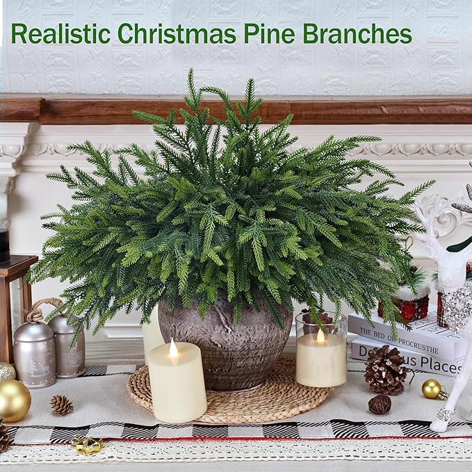 36 Pcs Christmas Greenery Pines Branch Pine Branches Artificial Green Pine Stem - Real Touch for Vase DIY Crafts Flower Arrangement Home Indoor Christmas Decor(18 Inch)