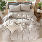 MooMee Bedding Duvet Cover Set 100% Washed Cotton Linen Like Textured Breathable Durable Soft Comfy (Solid Light Tan, Oversized Queen 98"x98")