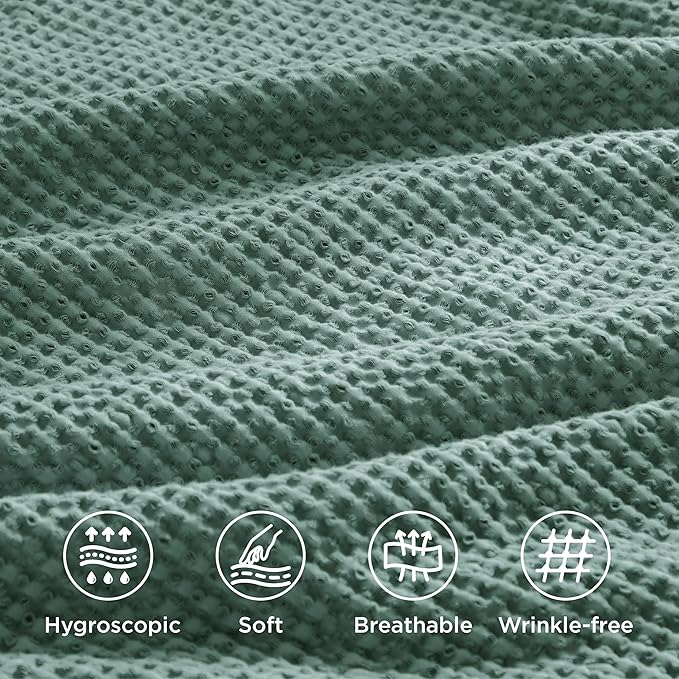 Bedsure Cotton Duvet Cover King - 100% Cotton Waffle Weave Green Duvet Cover King Size, GentleSoft™ and Breathable Bedding for All Season, 3 Pieces, 104"x90"