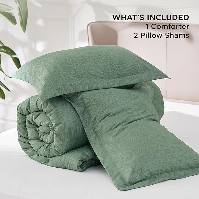 Bedsure King Size Comforter Set - Green Soft Bedding for All Seasons, Cationic Dyed Bed Set, 3 Pieces, 1 King Size Comforter (104"x90") and 2 Pillow Shams (20"x36"+2")