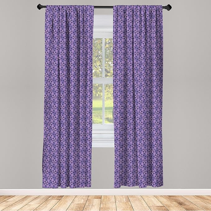 Ambesonne Geometric Curtains, Blossoming Flowers with Birth of Nature Season Theme Spring Summer, Window Treatments 2 Panel Set for Living Room Bedroom, Pair of - 28" x 95", Purple