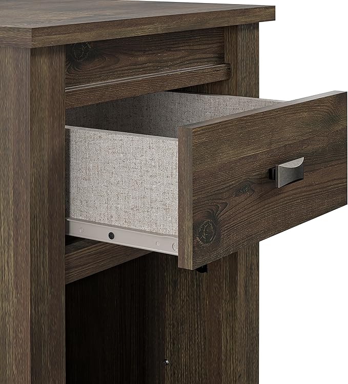 Ameriwood Home Farmington Country Style Nightstand with Barn Door Design, Concealed Drawer and Open Cubby, Textured Weathered Medium Brown Finish